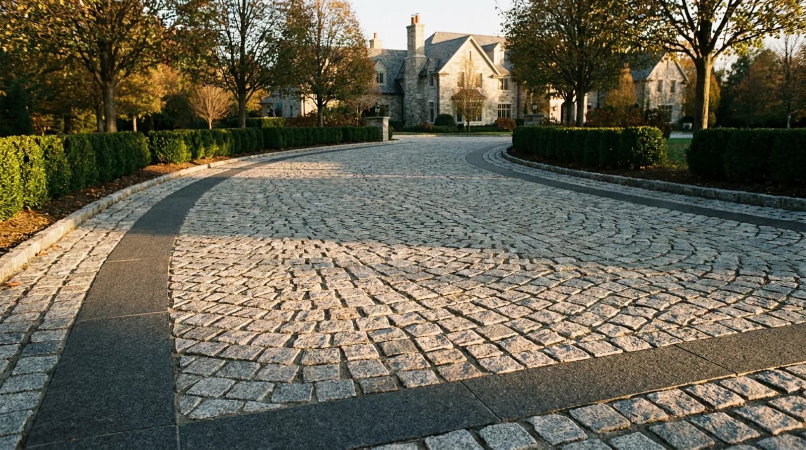 Natural stone cobblestone setts on a driveway