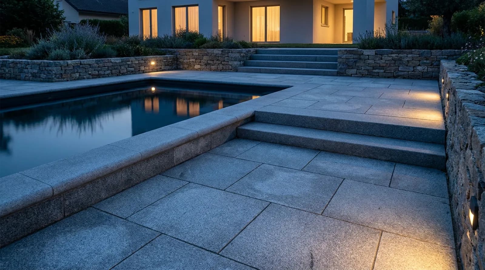 Natural stone wall coping on a garden boundary wall